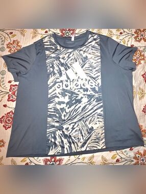 Adidas plus size women's boxy athletic shirt, steel blue-gray, size 3X